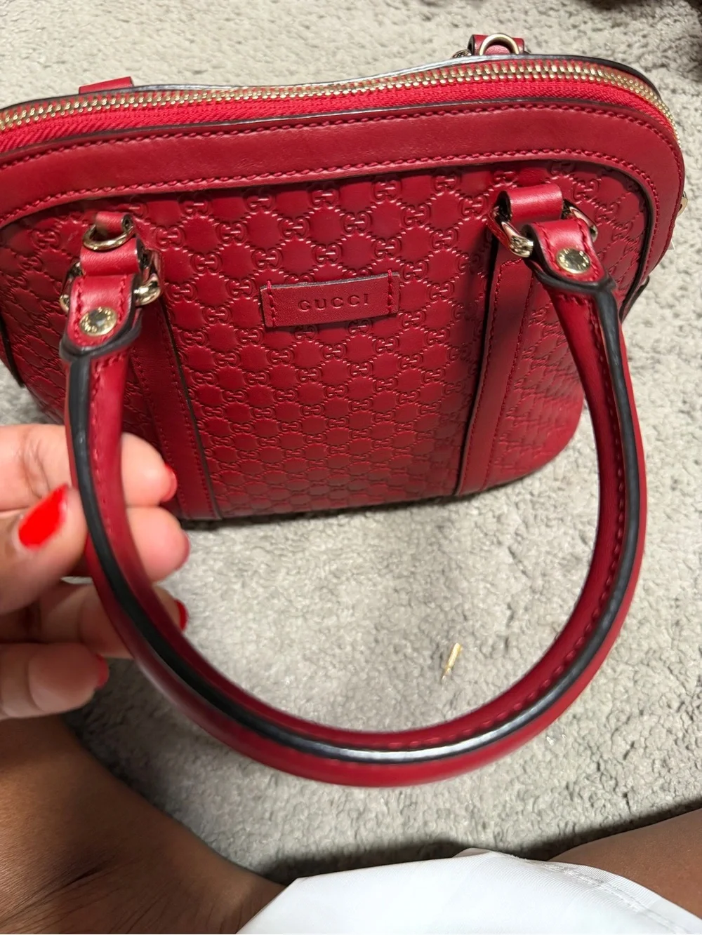 Gucci Red GG-Embossed Dome Satchel with Gold Hardware